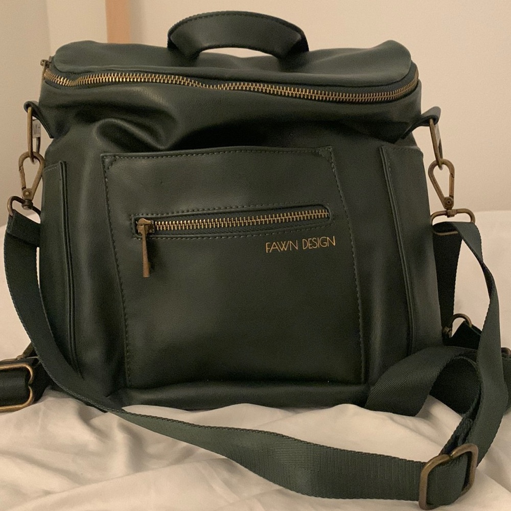 Dark green mini fawn design diaper bag